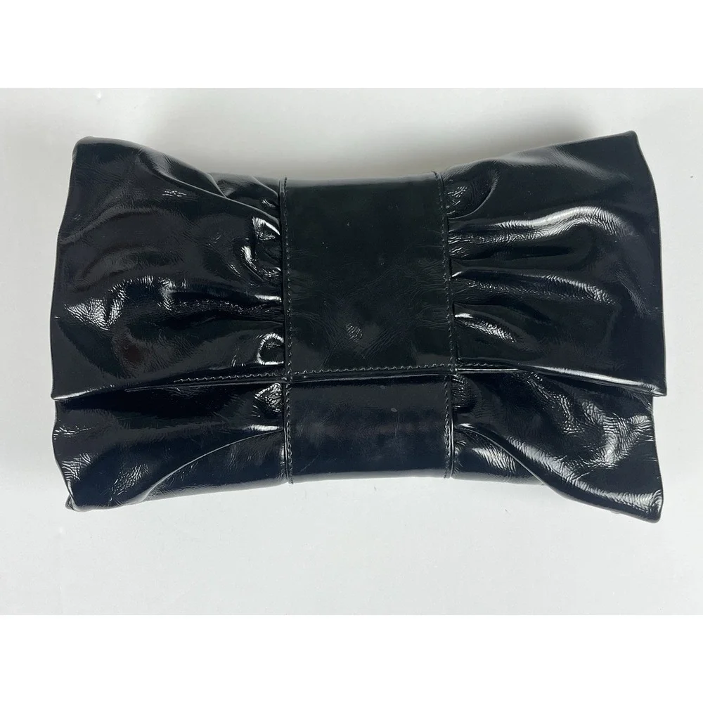 FURLA Made In Italy Patent Leather Clutch Bow Black